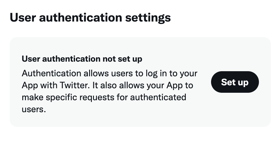 Screenshot of the twitter developer dashboard showing user authentication setup for a twitter app