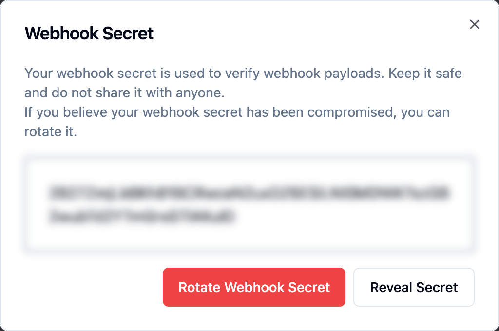 Reveal and Rotate webhook secret popup